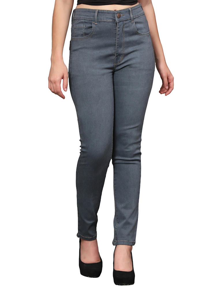 Women’s high rise denim jeans in colorgrey by Ochre Ourea, size 28, featuring a fitted waist and classic denim texture.