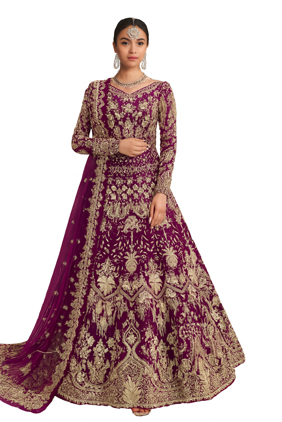 Embroidered Designer Gown for Women-Wine (Size-L) | D341