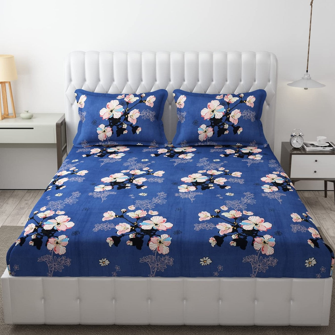 Rotary Print King Bedsheet Denim Blue