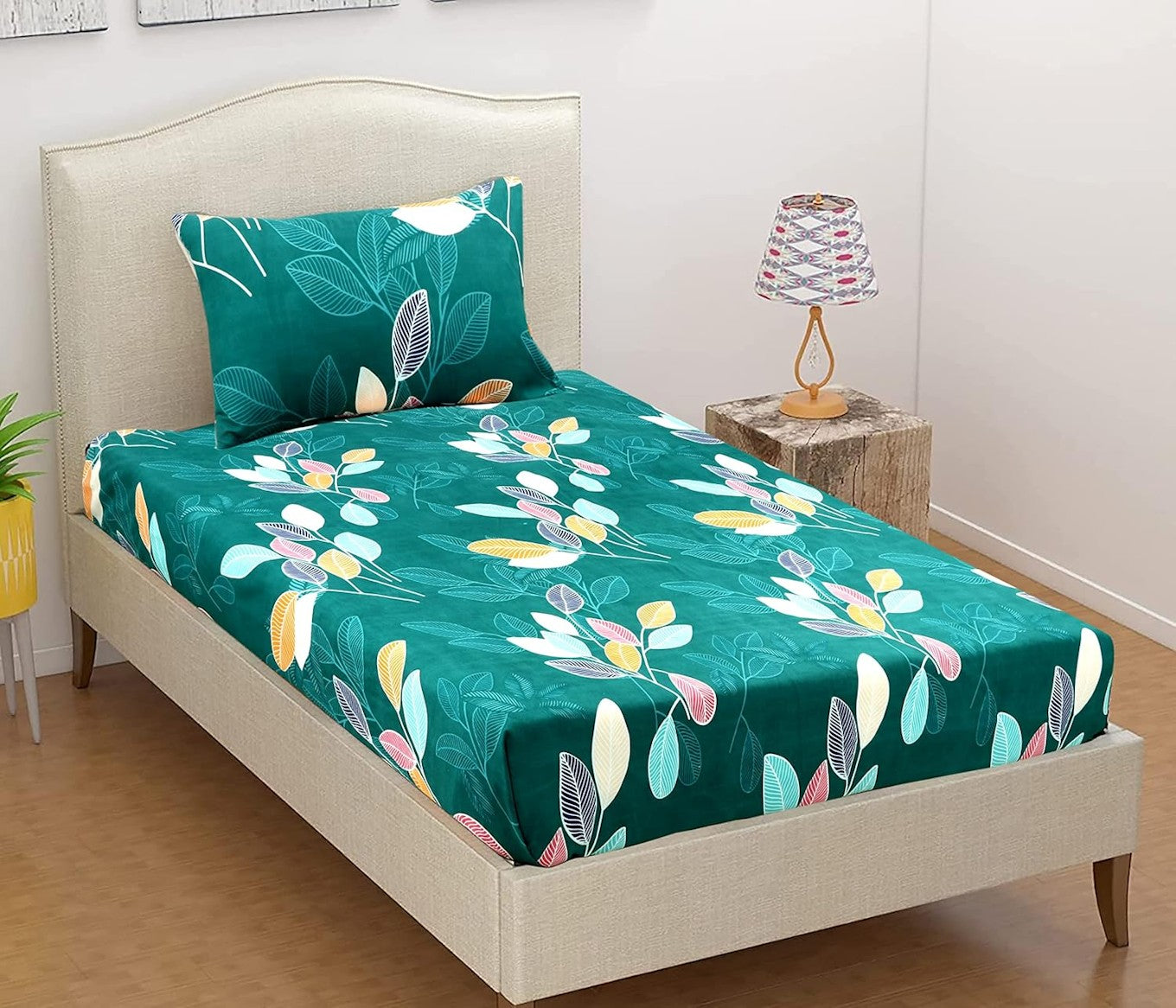 Single Bed Cotton Bedsheet Blue Beige