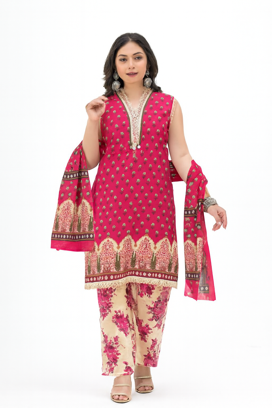 Elegant Embroidered Kurta Pant Dupatta Set for Women-Pink  | D26