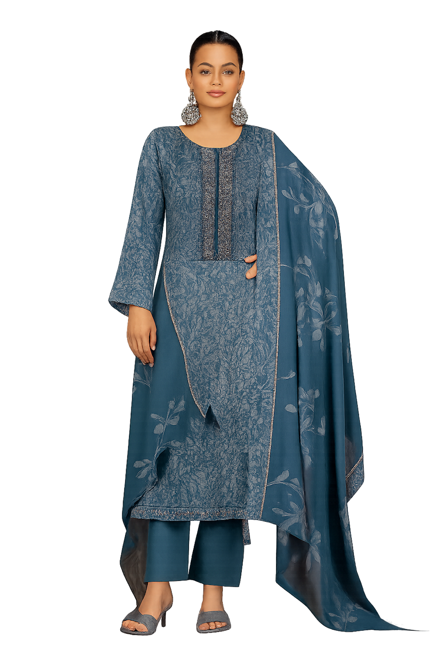 Women Traditional Embroidery Kurta Set-Navy (Size-3XL) | D264