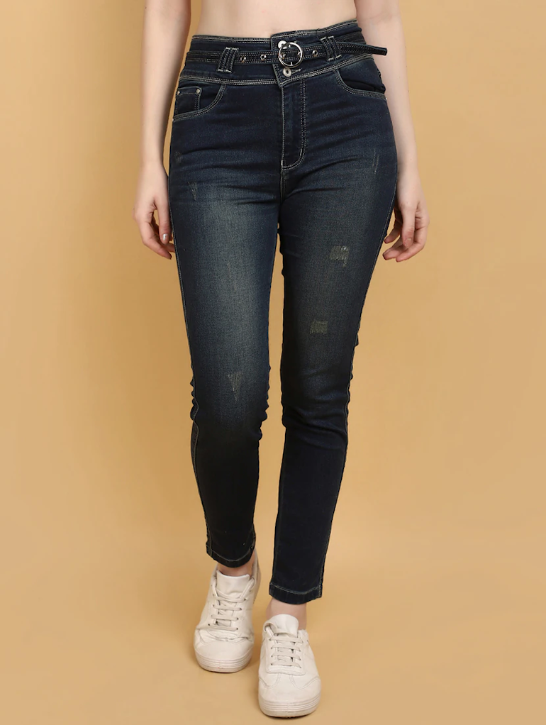 Women High Rise Denim Jeans(Size28)(Colornavy blue)
