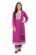 Women's Purple Embroidered Kurta, Pant & Dupatta
