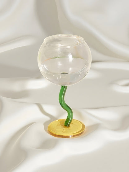 Handblown Bubble Wine Glass - Retro Whimsical Eclectic Wavy Stemmed