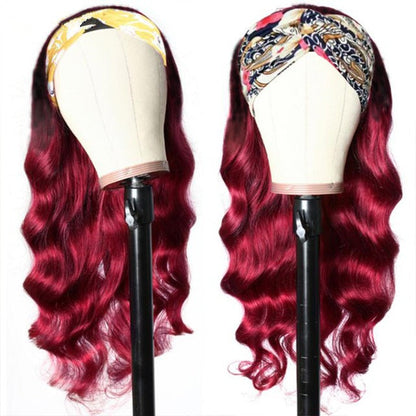 Burgundy Headband Body Wave Human Hair Wig 