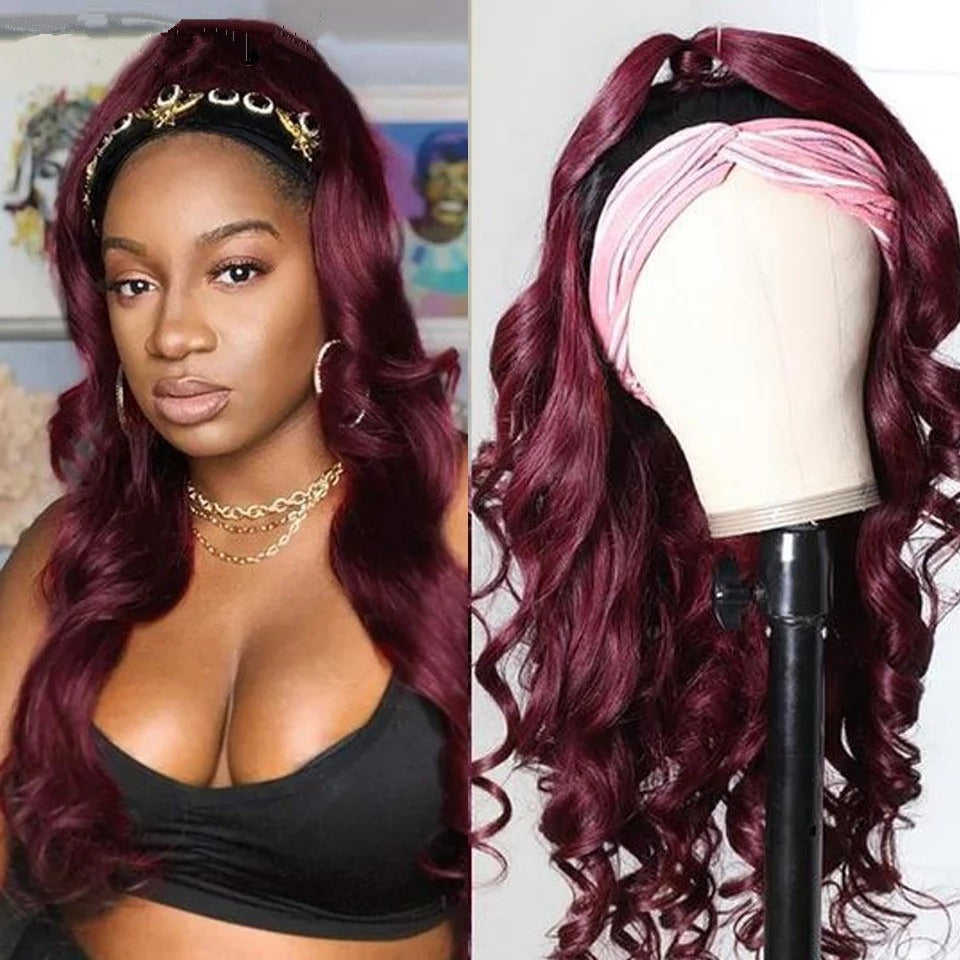 Burgundy Headband Body Wave Human Hair Wig 