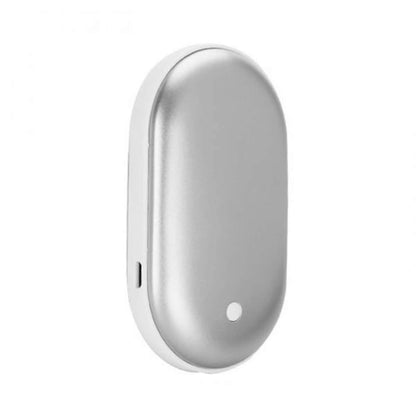 Salmon Lucky warm and cozy portable hand warmer and power bank, compact tech accessory with buttons and USB port visible.