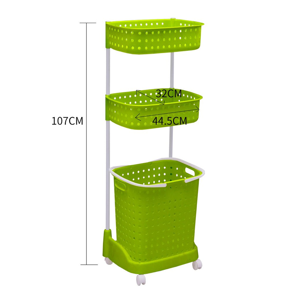 3 Tier Bathroom Laundry Clothes Baskets Bin Hamper Mobile Rack