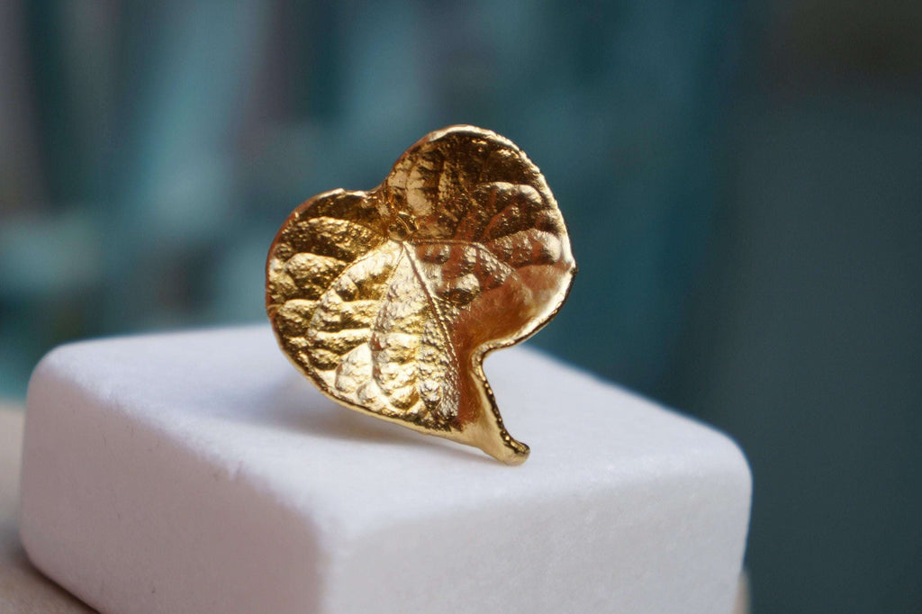 Forest Leaf Ring - 14k Gold-Plated Brass, Adjustable Plant Jewelry