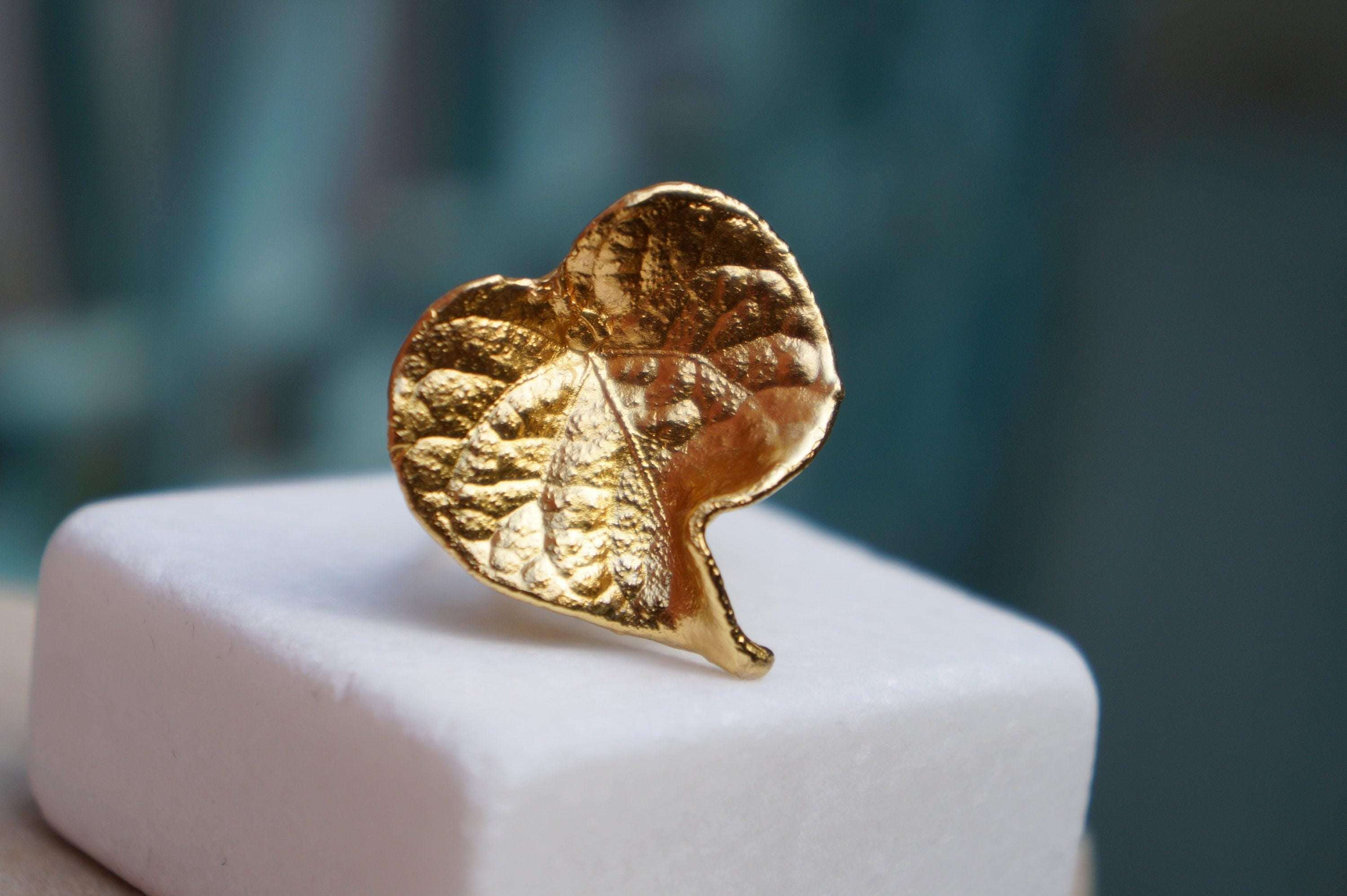 Forest Leaf Ring - 14k Gold-Plated Brass, Adjustable Plant Jewelry