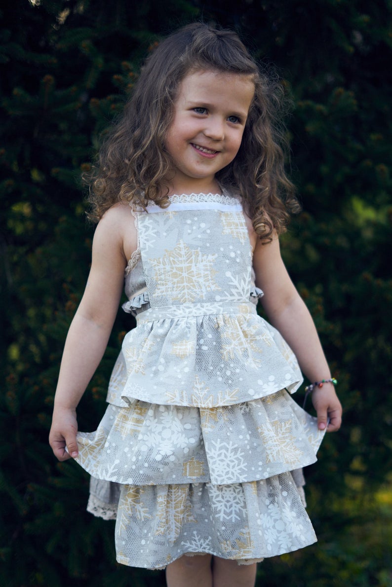 Winter motive kids apron with snowflake print, Cottom-Poly mix | TeaLu