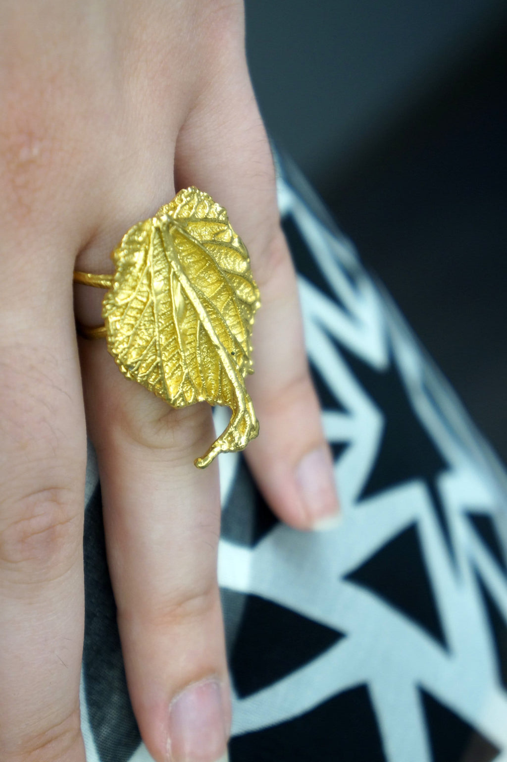 Nature-Inspired Leaf Ring: Handmade Gold-Plated Sterling Silver