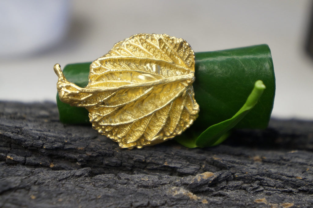 Nature-Inspired Leaf Ring: Handmade Gold-Plated Sterling Silver