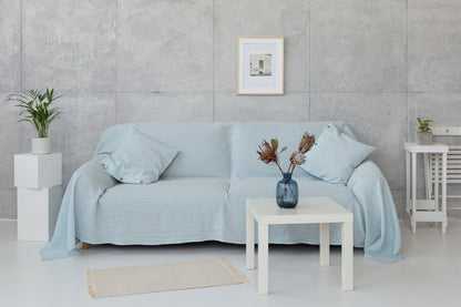 Reddish brown linen couch cover by Magenta Sugarplum, stylish home decor for protecting and enhancing your sofa.