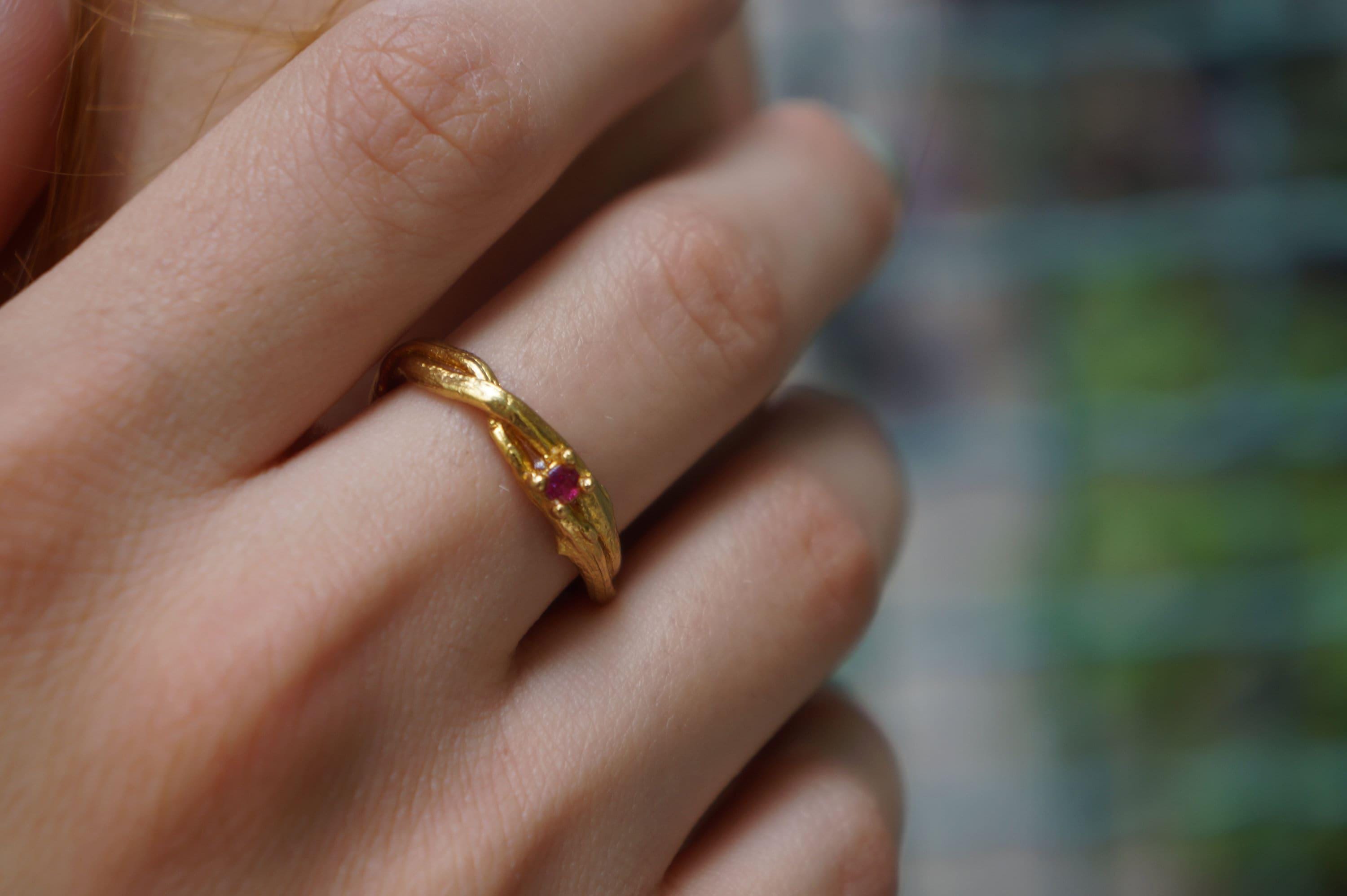 Nature Inspired Ring: Olive Branch Twig - 14k Gold on Silver