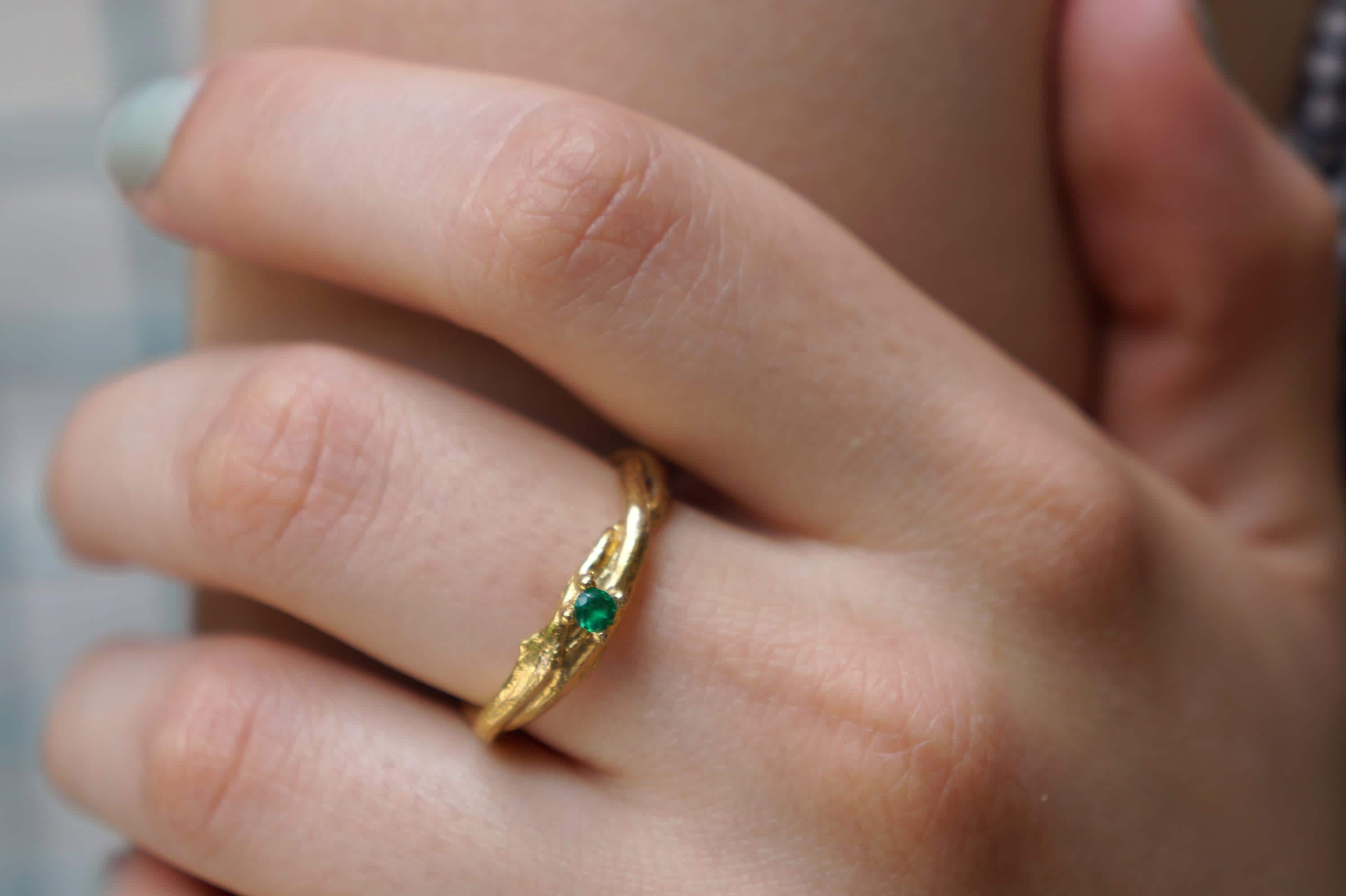 Nature Inspired Ring: Olive Branch Twig - 14k Gold on Silver