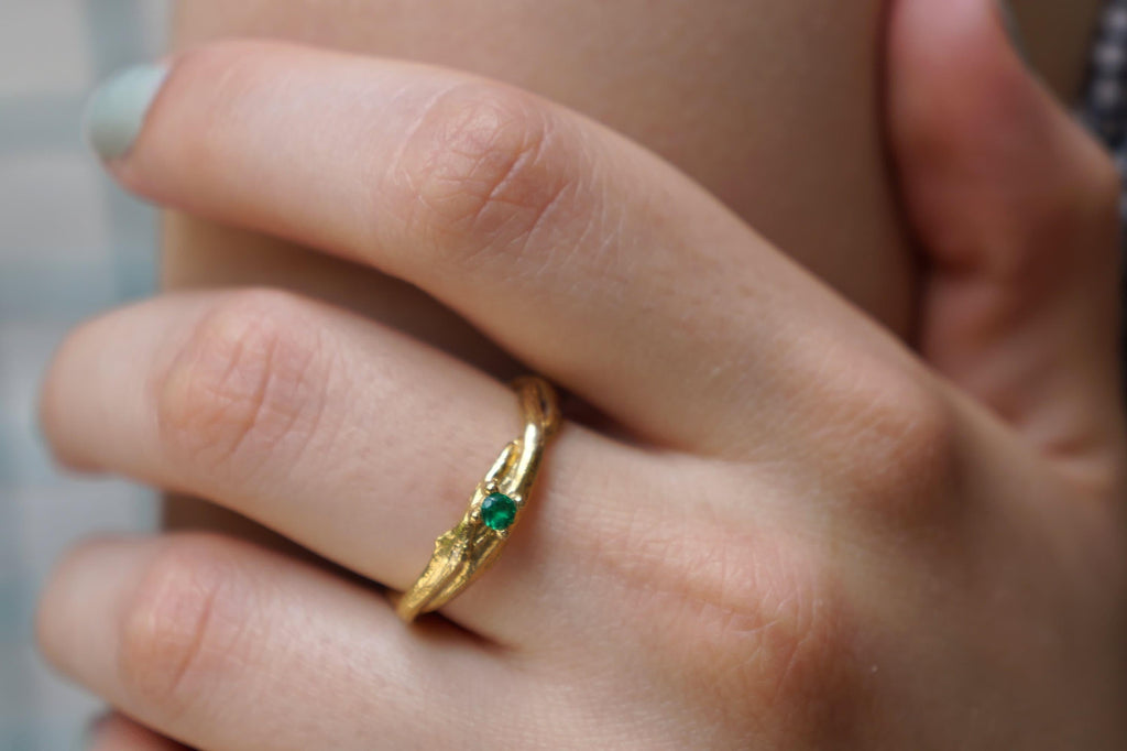 Nature Inspired Ring: Olive Branch Twig - 14k Gold on Silver