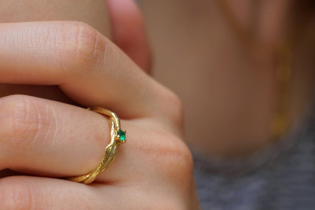 Nature Inspired Ring: Olive Branch Twig - 14k Gold on Silver