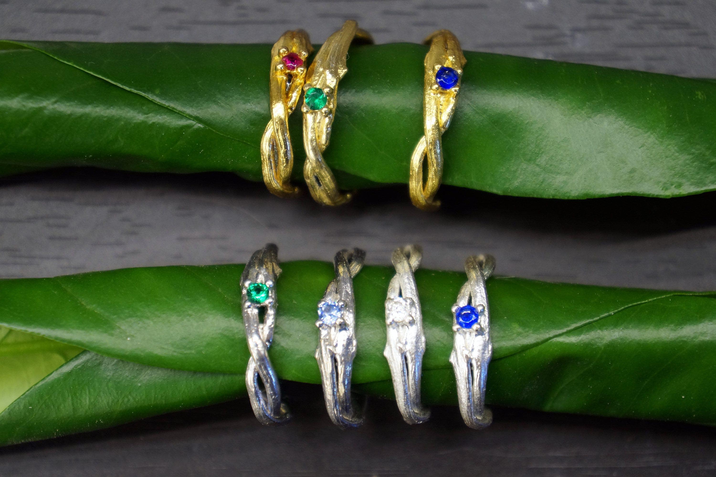 Nature Inspired Ring: Olive Branch Twig - 14k Gold on Silver