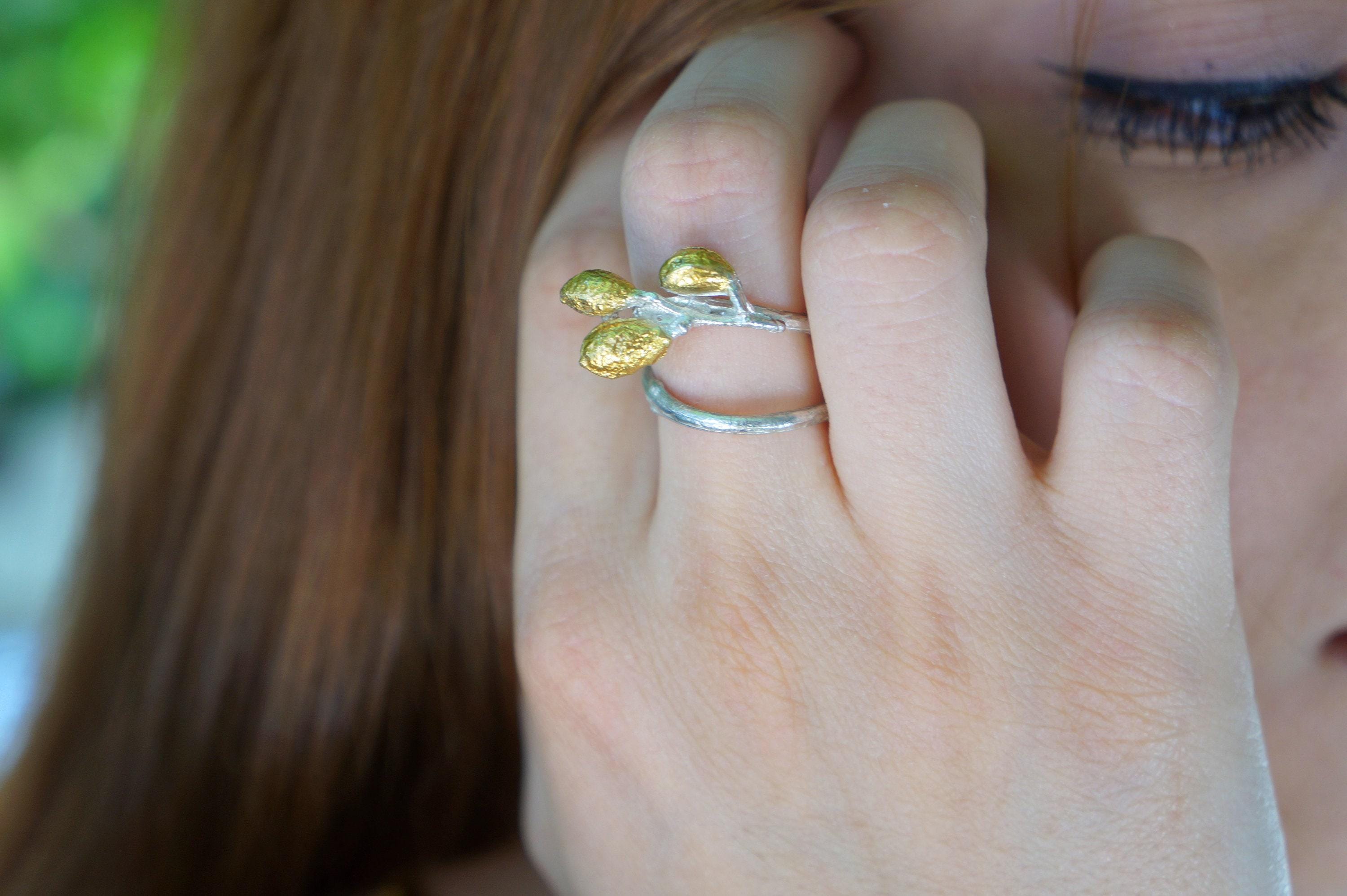 Adjustable Leaf Ring - Handmade Olive Branch Sterling Silver