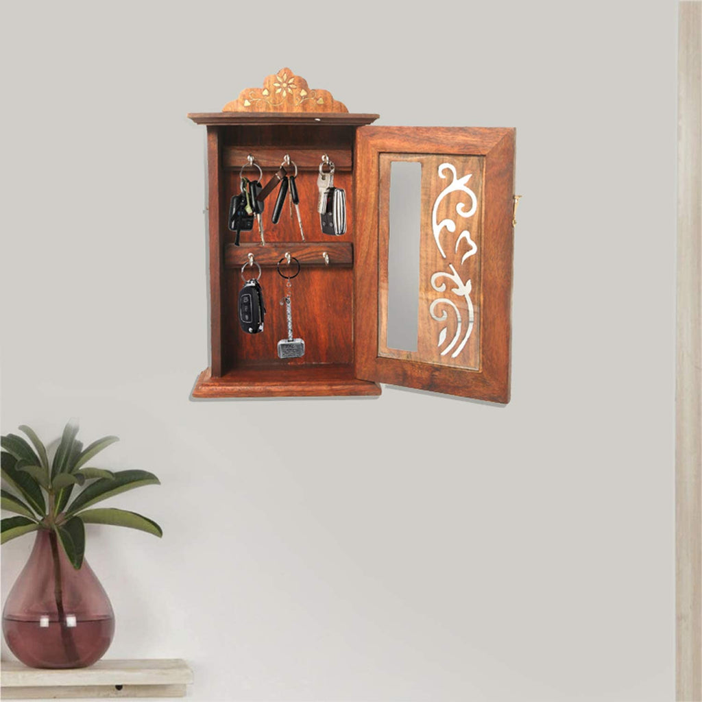 Sheesham Wood Wall Mounted Leaf Design Safe Key Holder Hanger Hooks