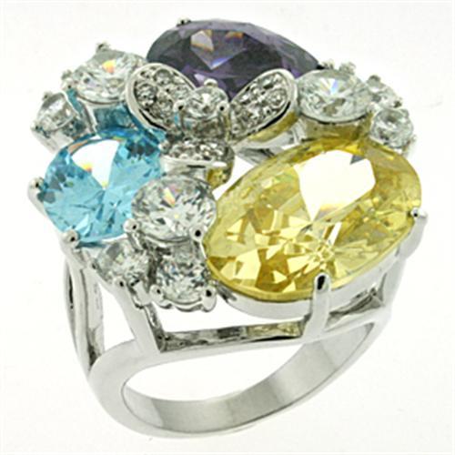 LOA606 Rhodium Brass Ring with AAA Grade CZ in