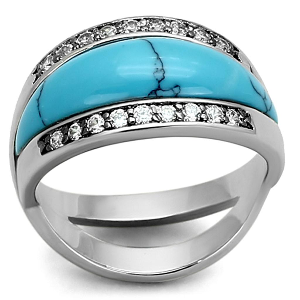 LOA882 Rhodium Brass Ring with Synthetic in Sea