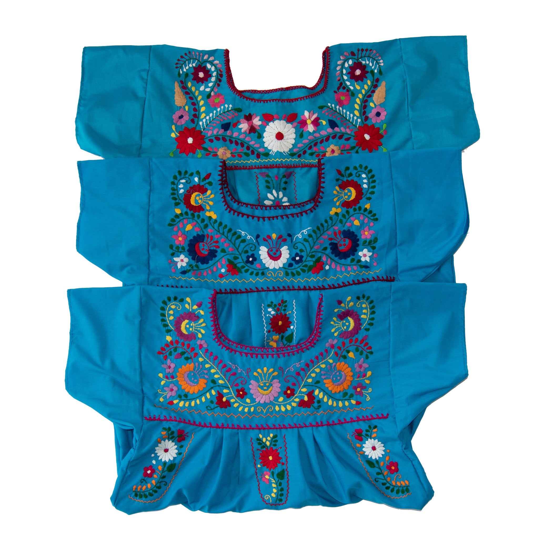 Blue Vintage Dress with Hand embroidered Flowers