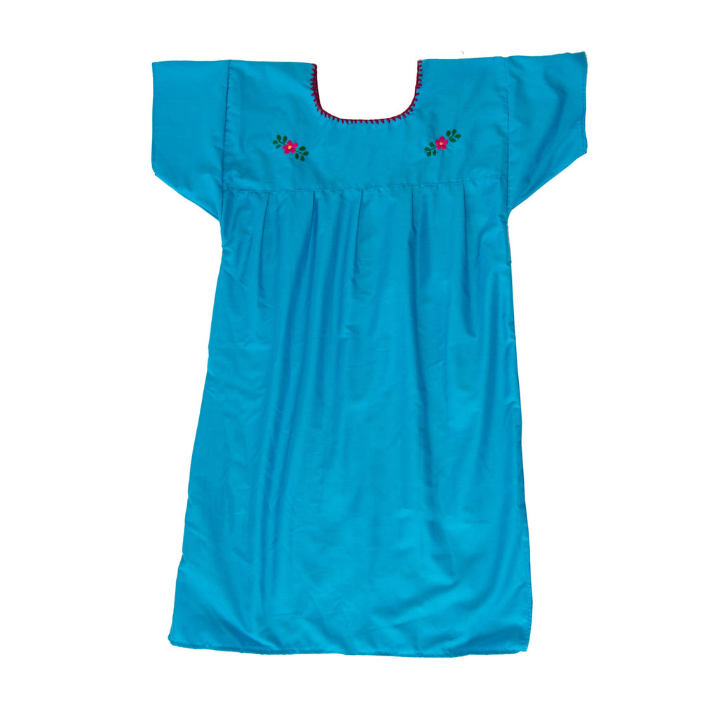 Blue Vintage Dress with Hand embroidered Flowers