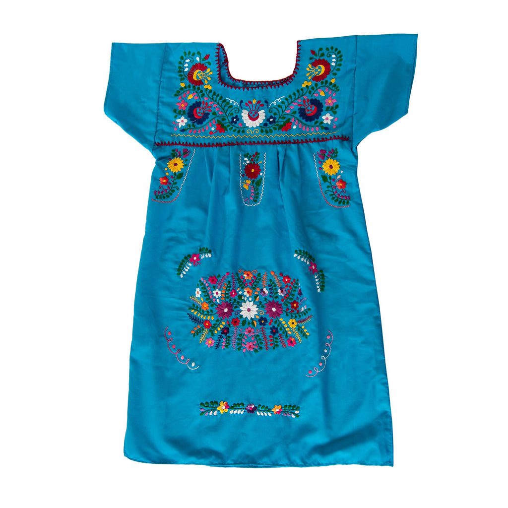 Blue Vintage Dress with Hand embroidered Flowers