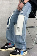 Men's Fashion Ripped Patchwork Wide Leg Jeans