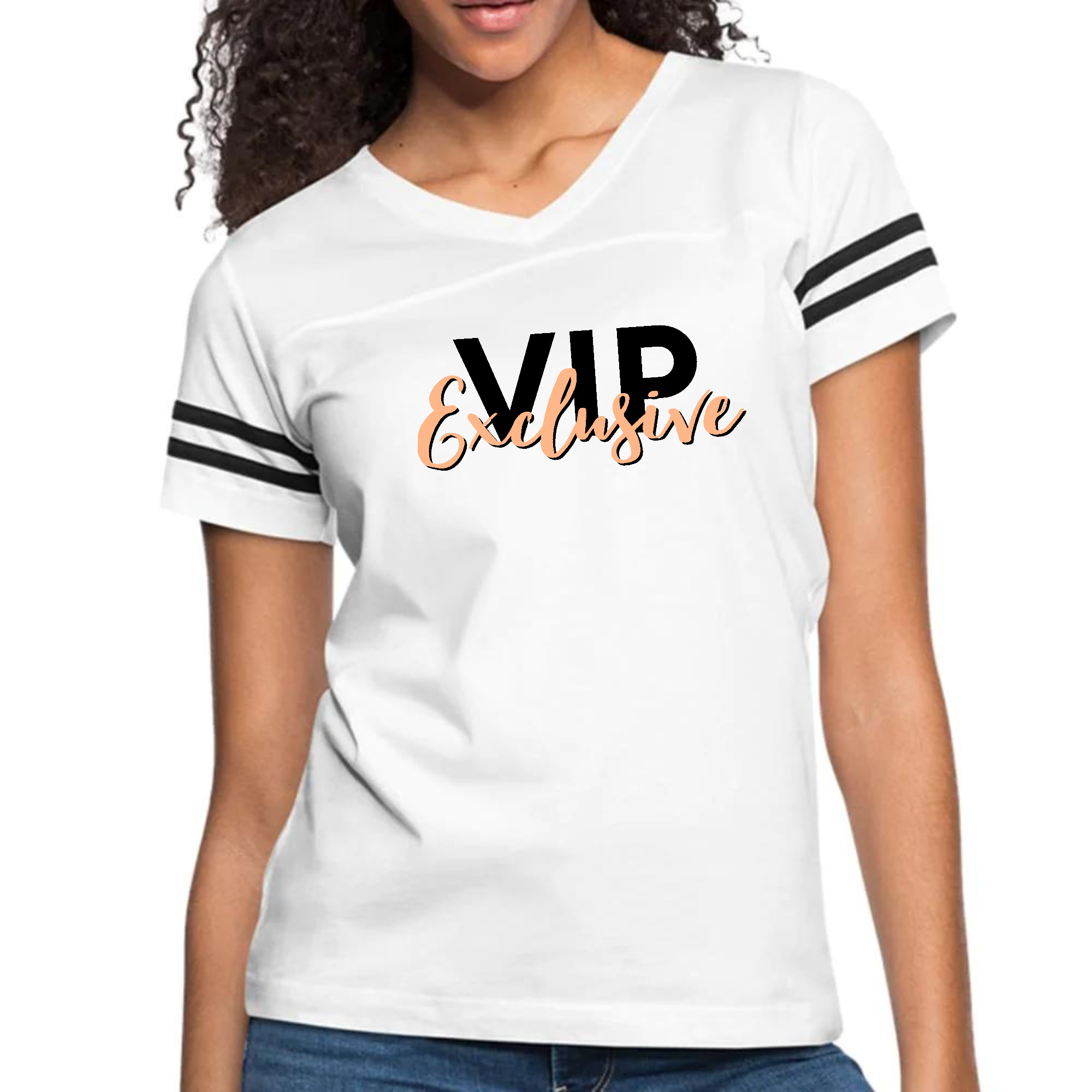 Womens Vintage Sport Graphic T-shirt - Vip Exclusive Black and Beige -