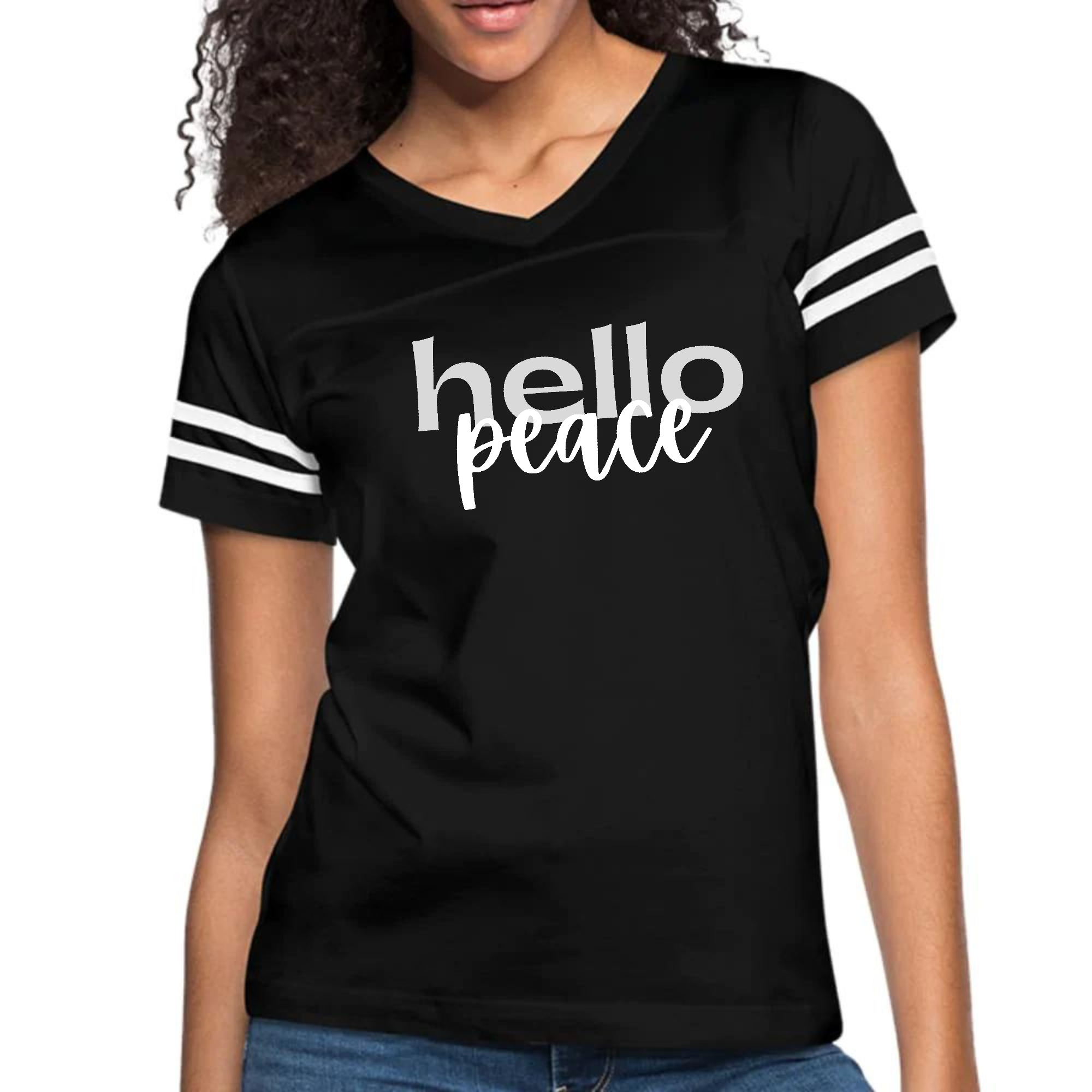 Womens Vintage Sport Graphic T-shirt - Hello Peace Motivational