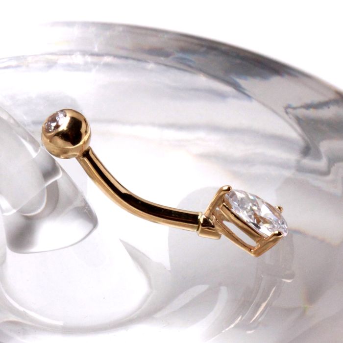 14K yellow gold navel ring with tear drop gemstone, stylish jewelry piece by Peridot featuring a delicate design.