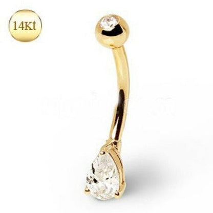 14K yellow gold navel ring with tear drop gem, jewelry and watches by Peridot, featuring a delicate, sparkling gemstone design.