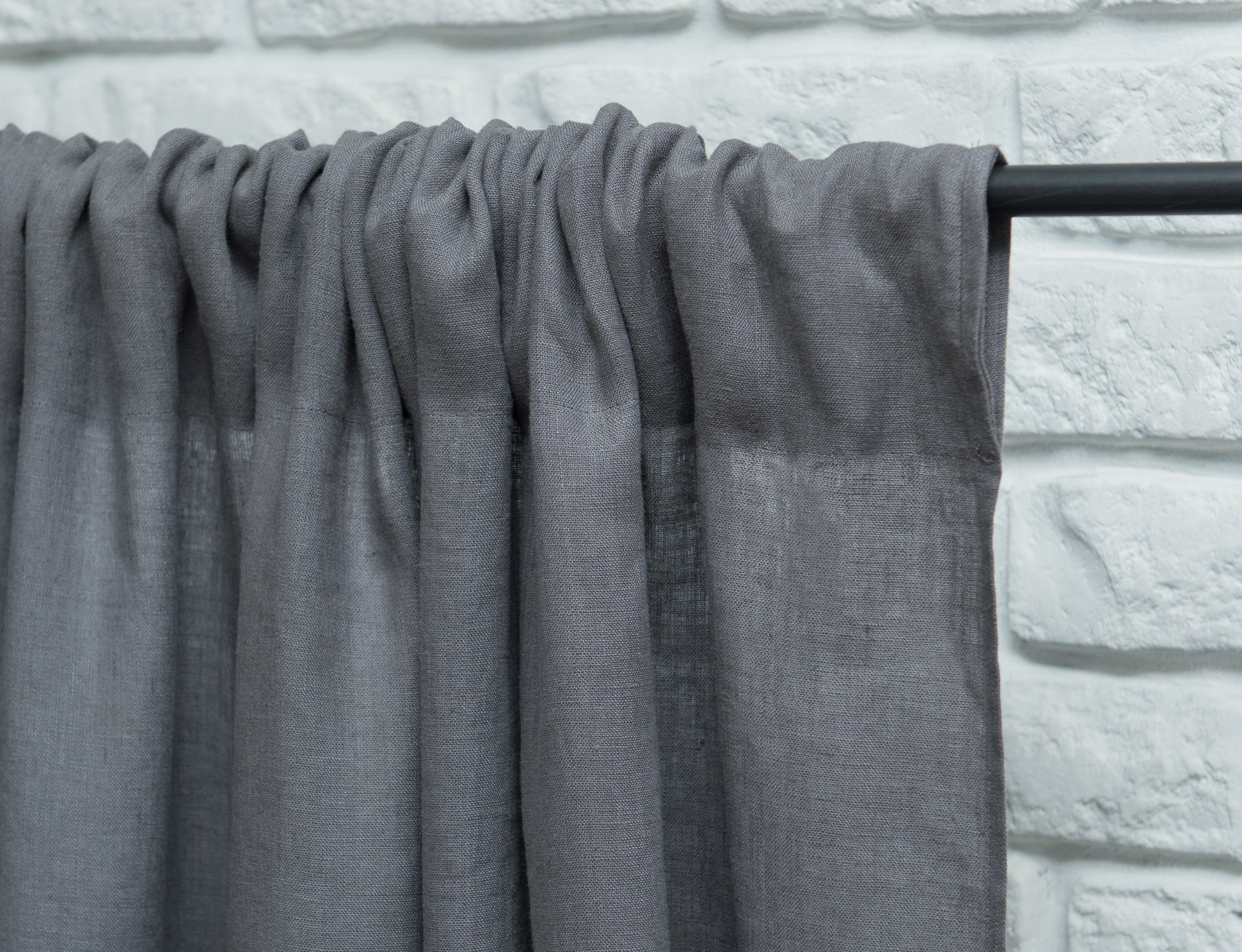Grey linen curtain with rod pocket