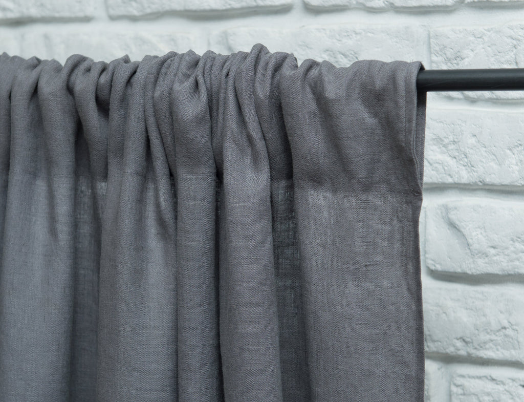 Grey linen curtain with rod pocket