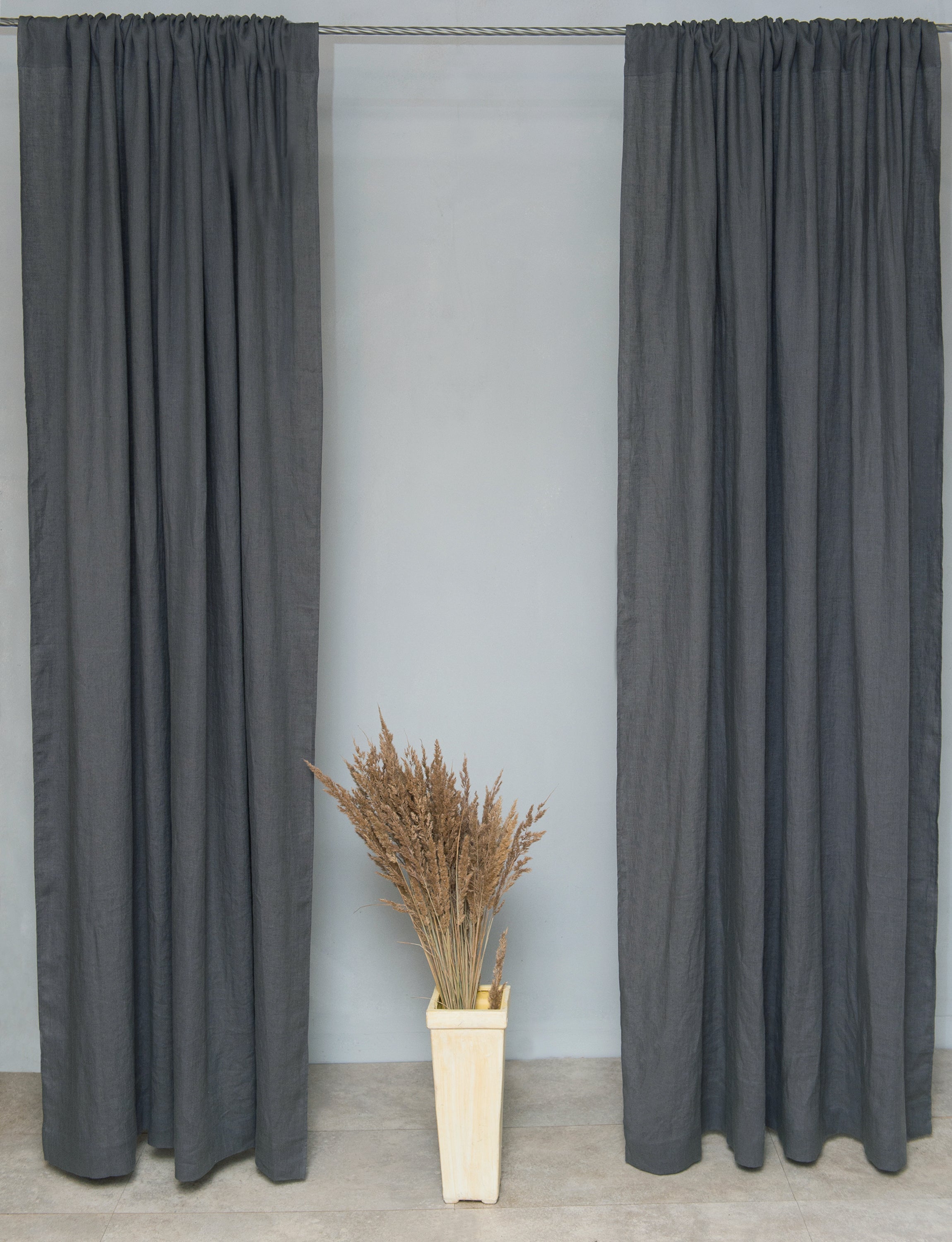 Grey linen curtain with rod pocket