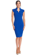 Point De Vu Dress - Cobalt Blue Sleeveless Notch Neck Midi Sheath