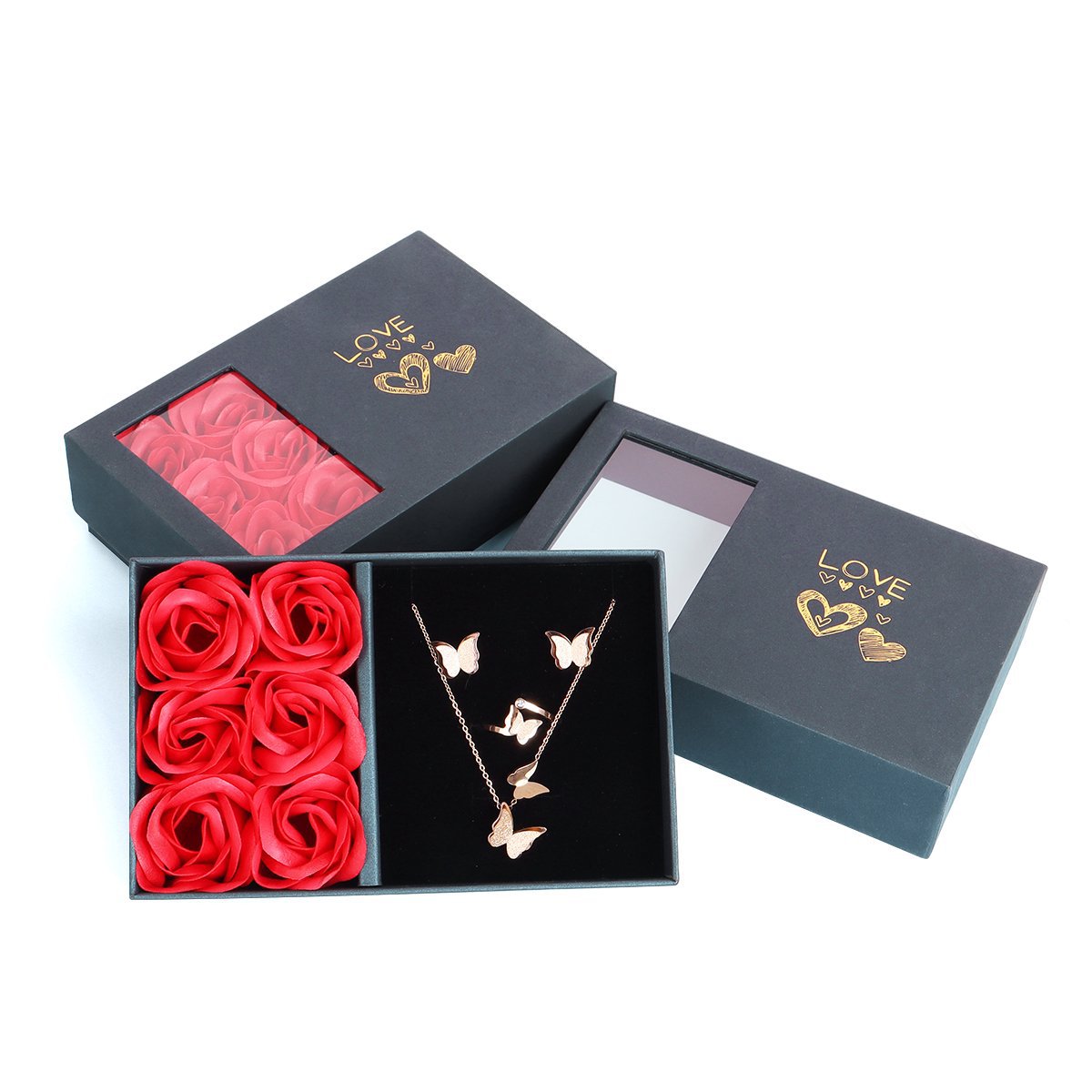 Heaven and Earth Cover Rose Jewelry Box Six Flowers Ring Box