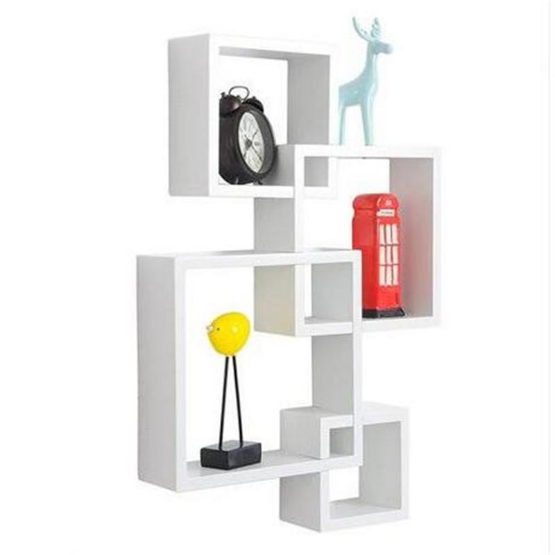 Wall Shelf Mounted Floating Set of 4 Intersecting Decorative Storage