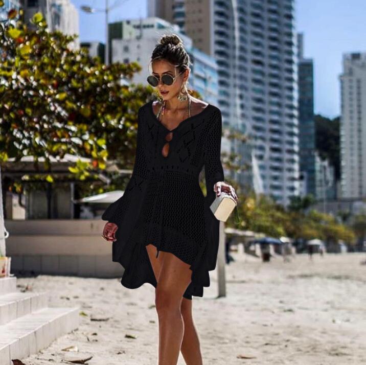 New Beach Cover Up Crochet For Women Knitted Tassel Tie Beachwear