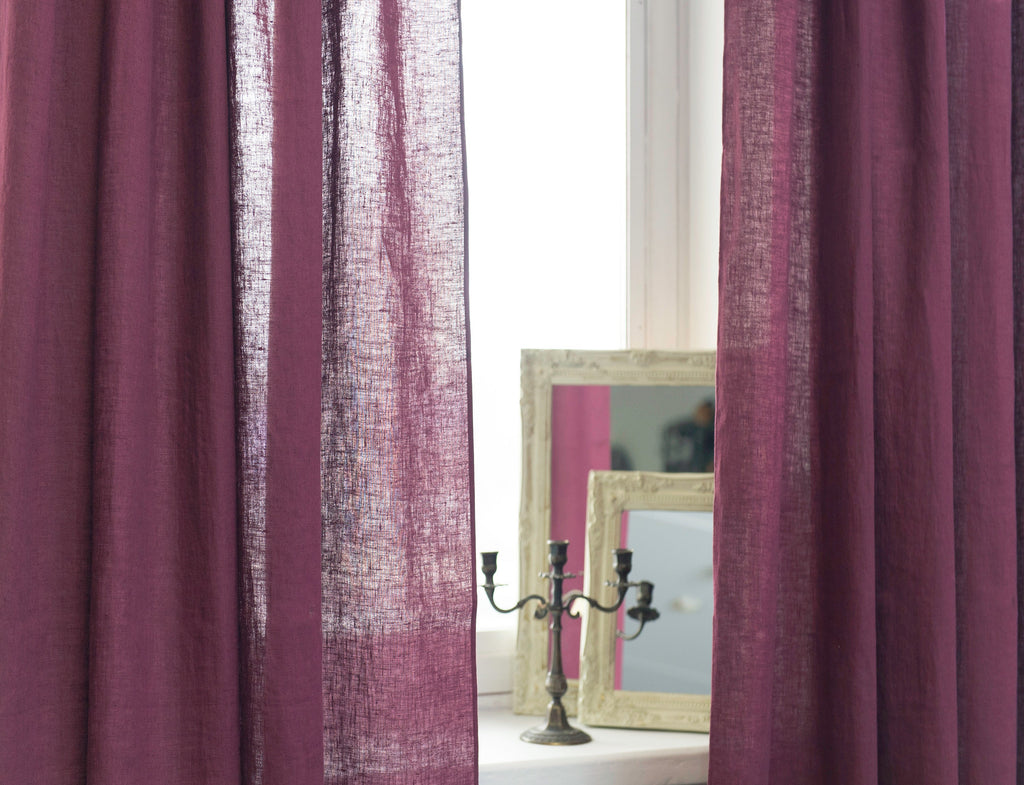 Dark Plum linen curtain with tabs
