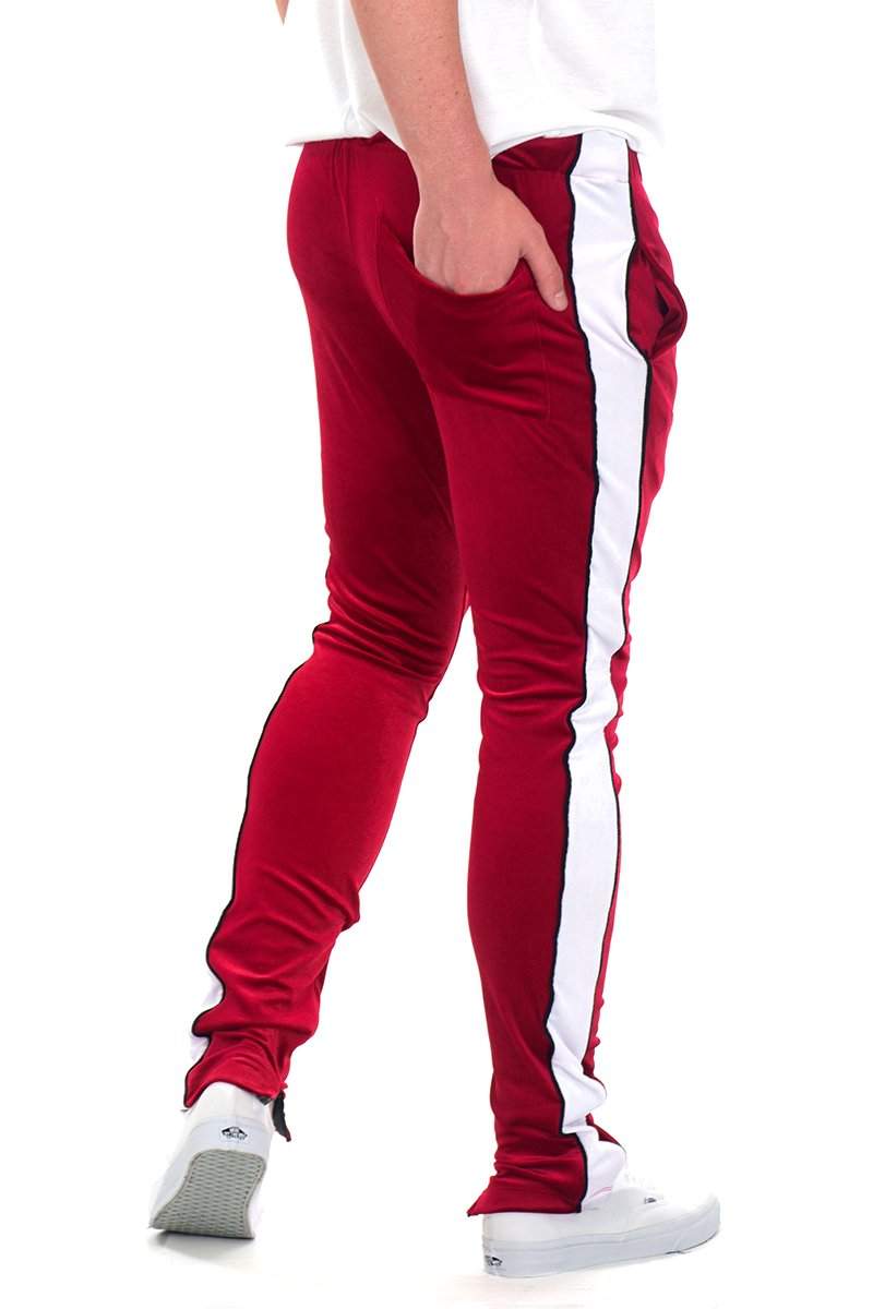 VELVET PANTS SIDE STRIPE PIPING JOGGERS ANKLE ZIPPER P154