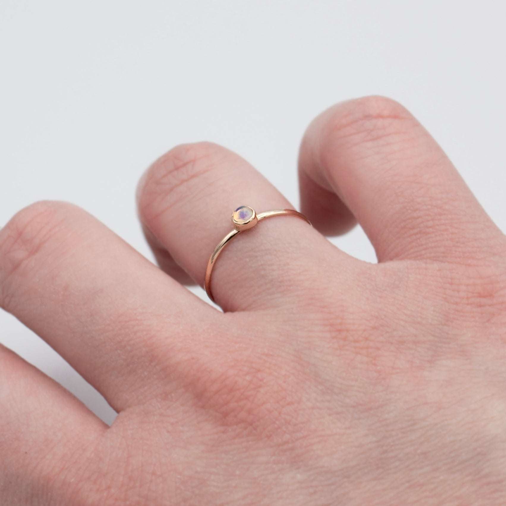 Dainty Ethiopian Opal Bezel 14k Gold Filled Ring