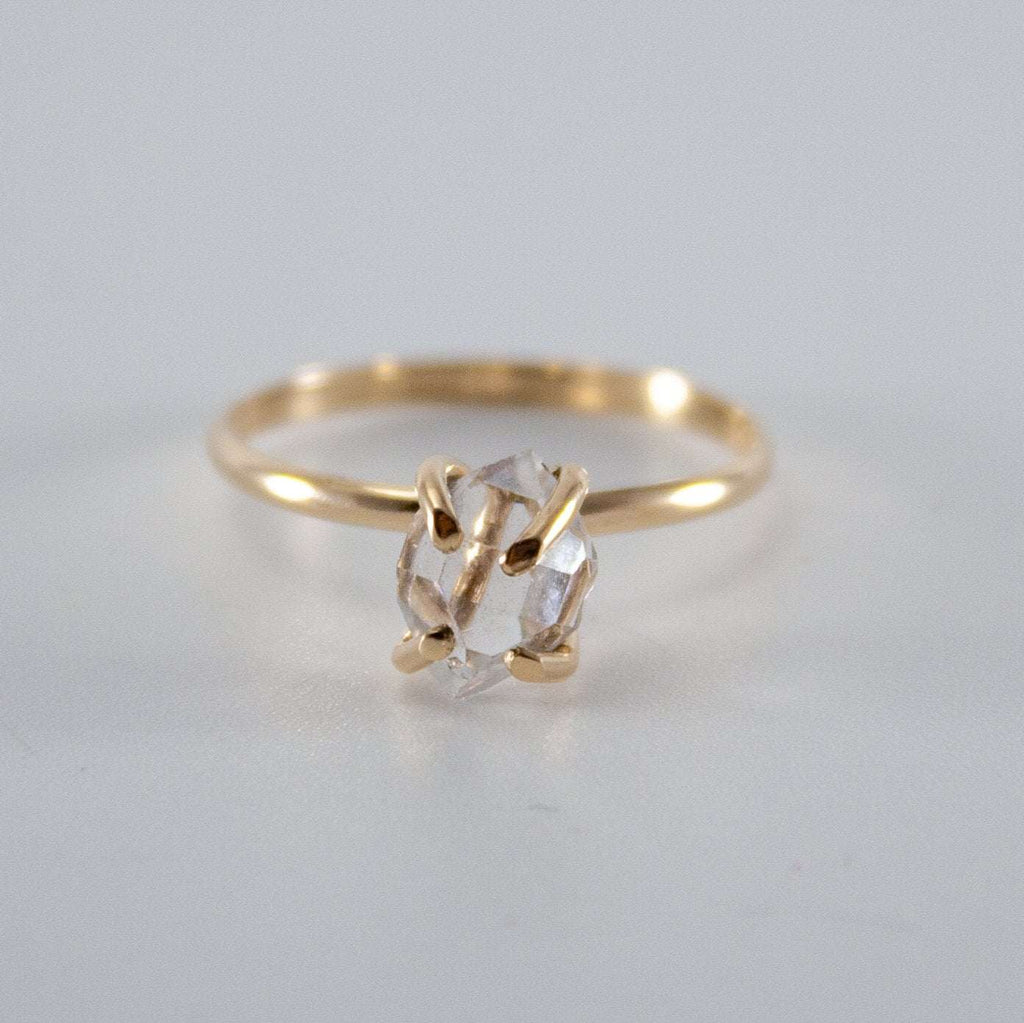Raw Herkimer Diamond 14k Gold Filled Prong Ring