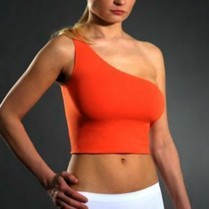 Black Lime Lucy seamless one-shoulder top with halter neckline, available in XS to L, styled on a model.