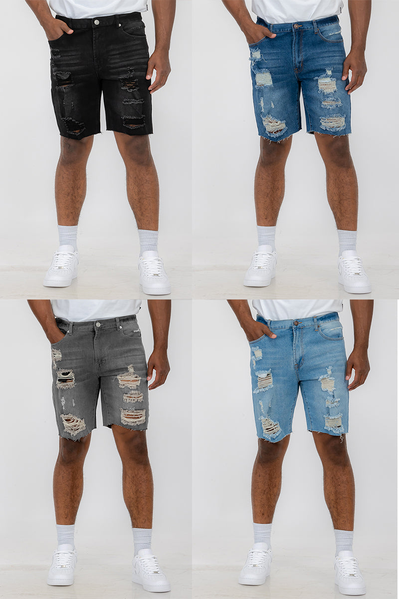 Washed Distressed Denim Shorts DSP1