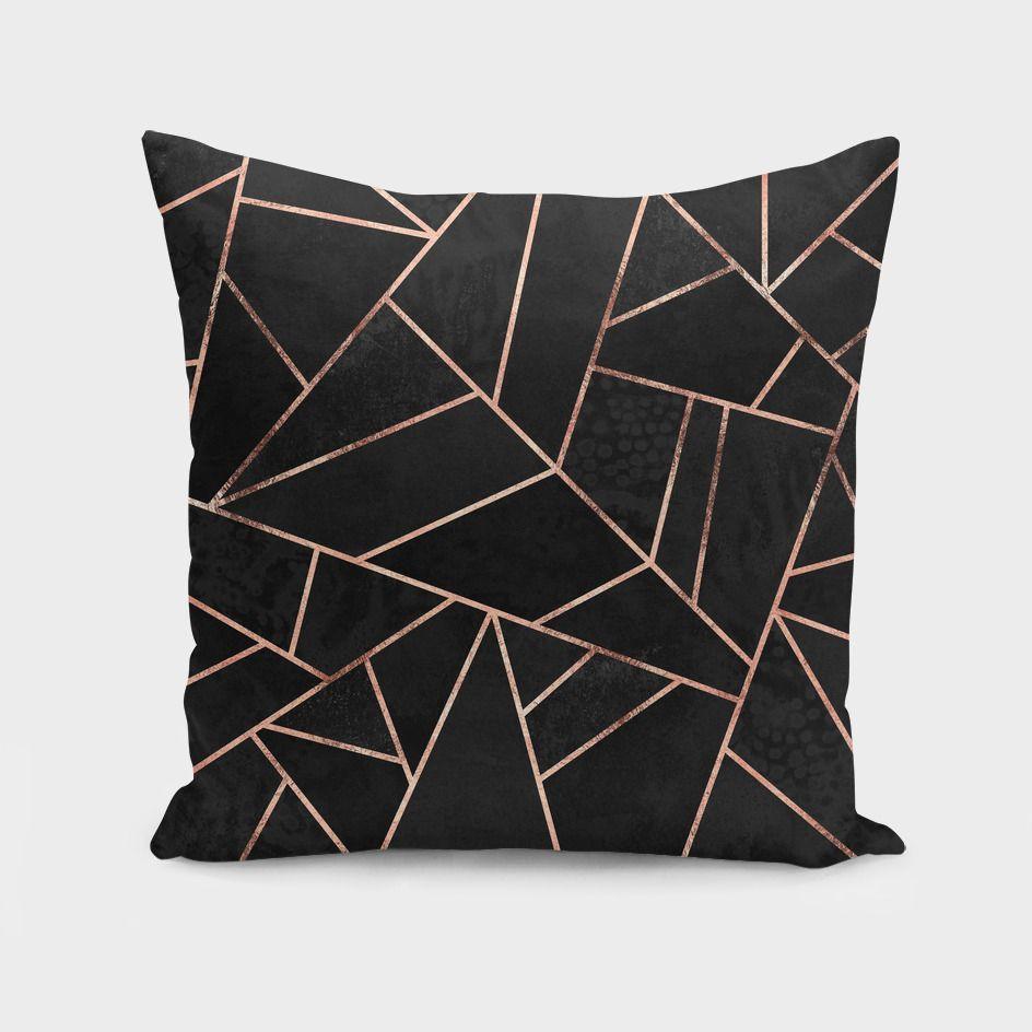 Velvet Black &amp; Rose Gold Cushion/Pillow